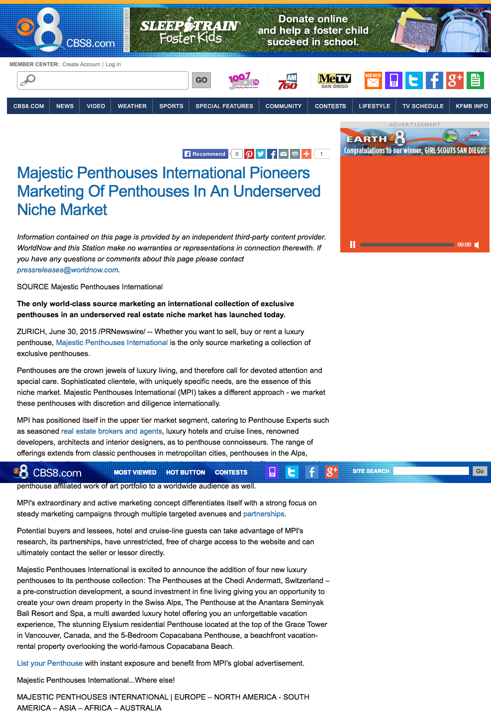 CBS News announces the global launch of Majestic Penthouses International