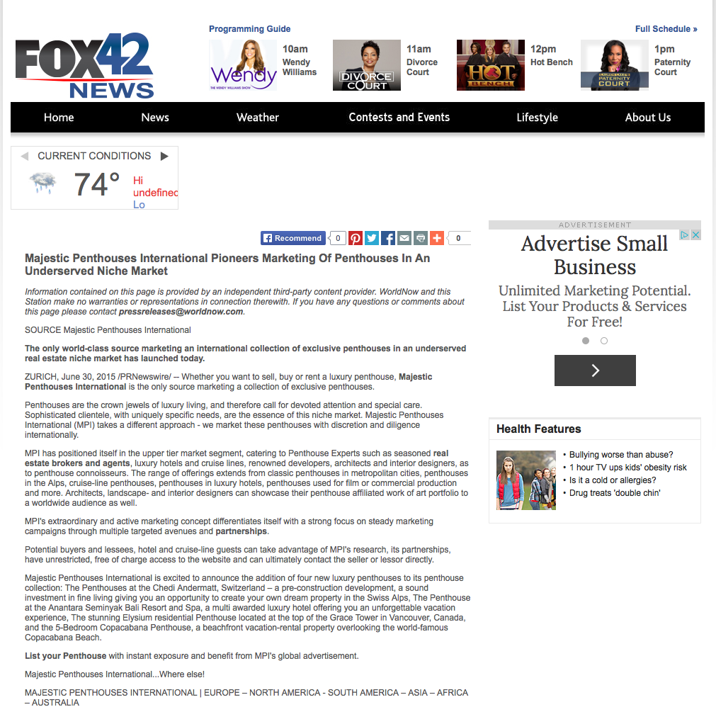 FOX NEWS announces the global launch of Majestic Penthouses International