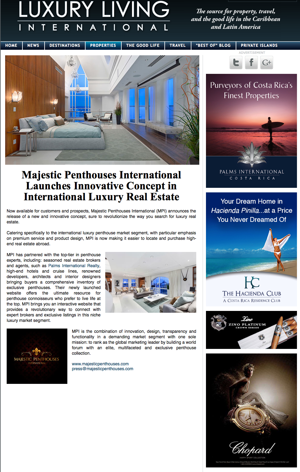 Majestic Penthouses Global Launch featured in Luxury Living International